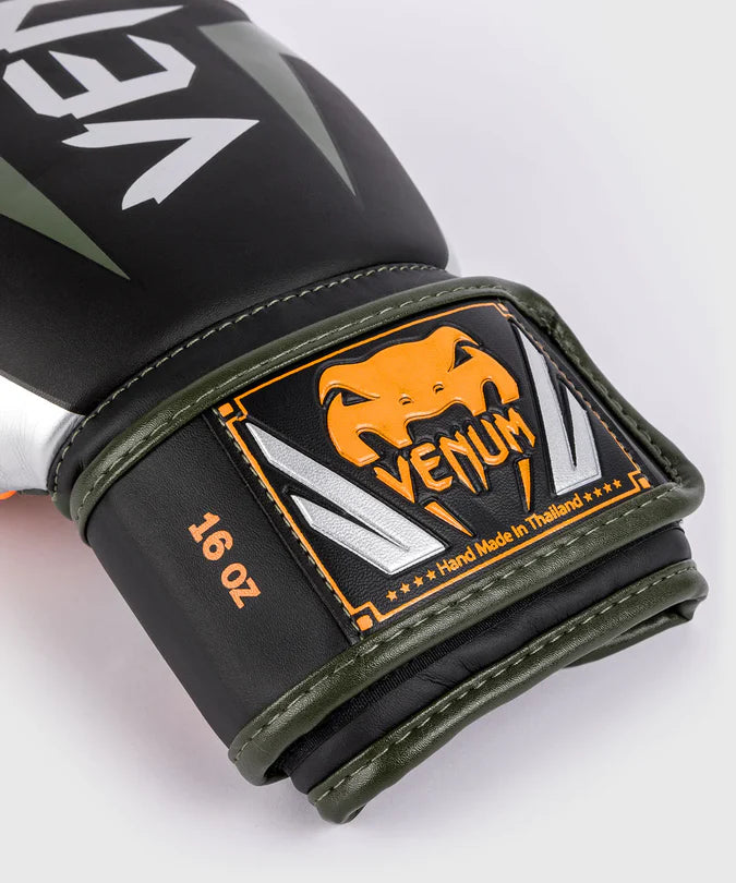 Venum Elite Boxing Gloves - Black/Silver/Khaki Image 4
