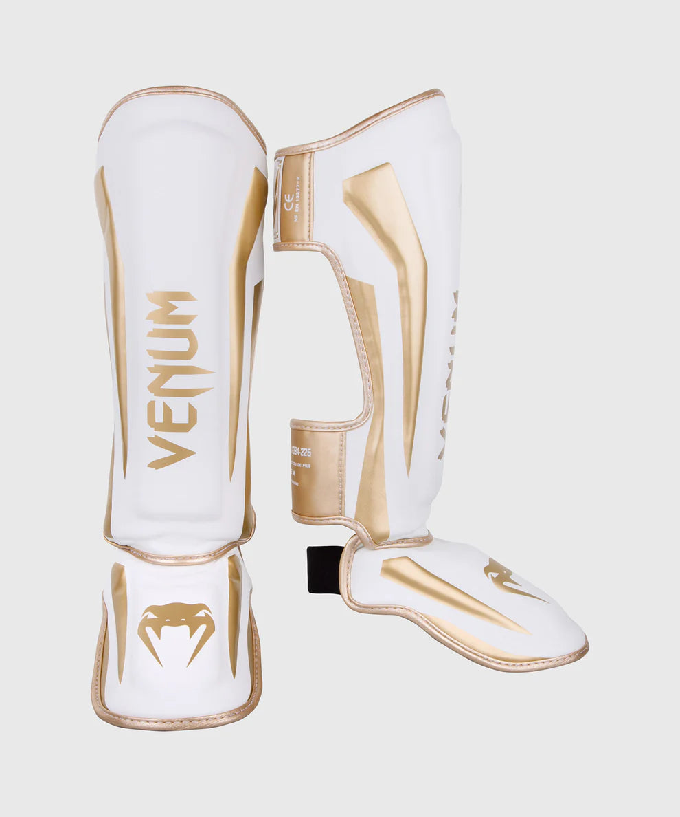 Venum Elite Standup Shinguards - White/Gold Image 1
