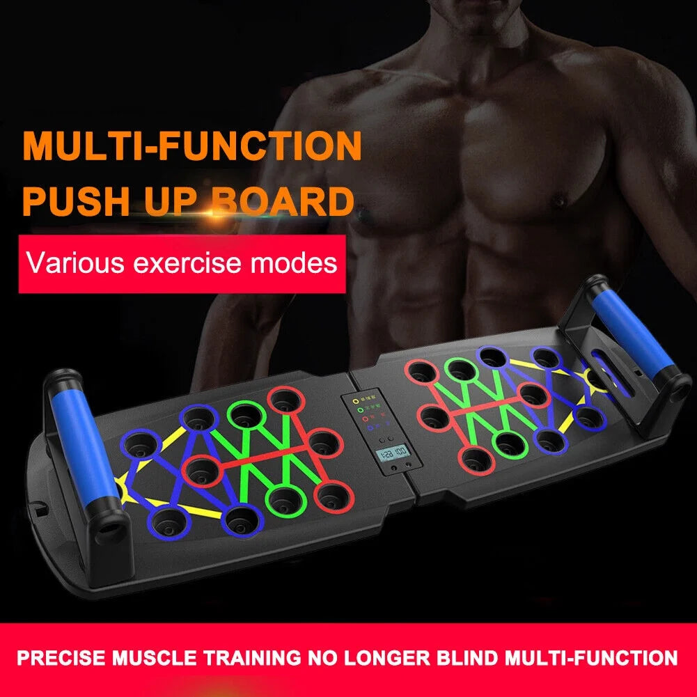 35-in-1 smart push up trainer with color-coded muscle targeting system