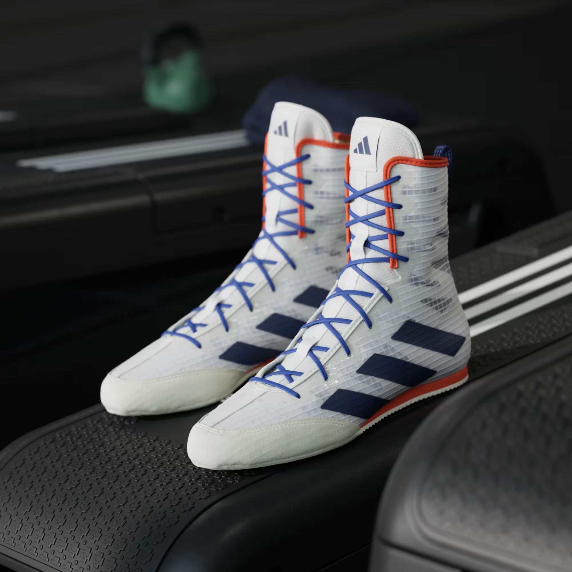 Adidas BOX HOG 4 Boxing Shoes White Blue image 3