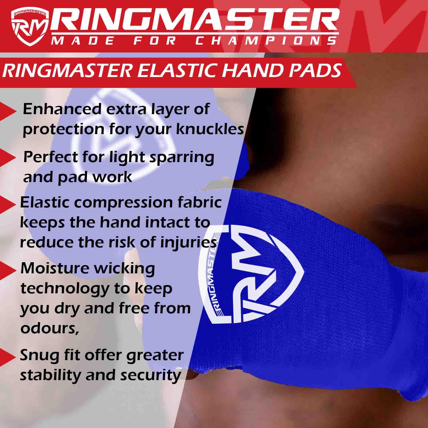 RingMaster Sports Slip on Elastic Hand Pads Mitts Blue - RINGMASTER SPORTS - Made For Champions