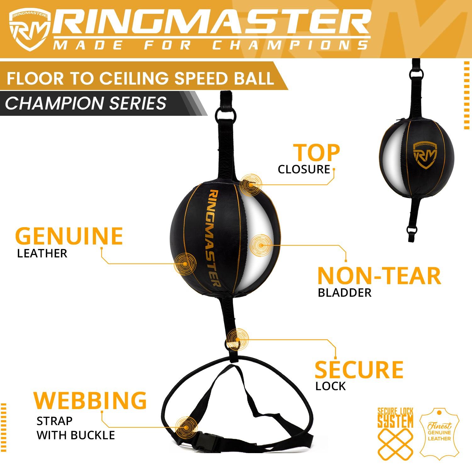 RingMaster Sports Double End Round Speed Ball Champion Series Genuine Leather Gold/Black - RINGMASTER SPORTS - Made For Champions