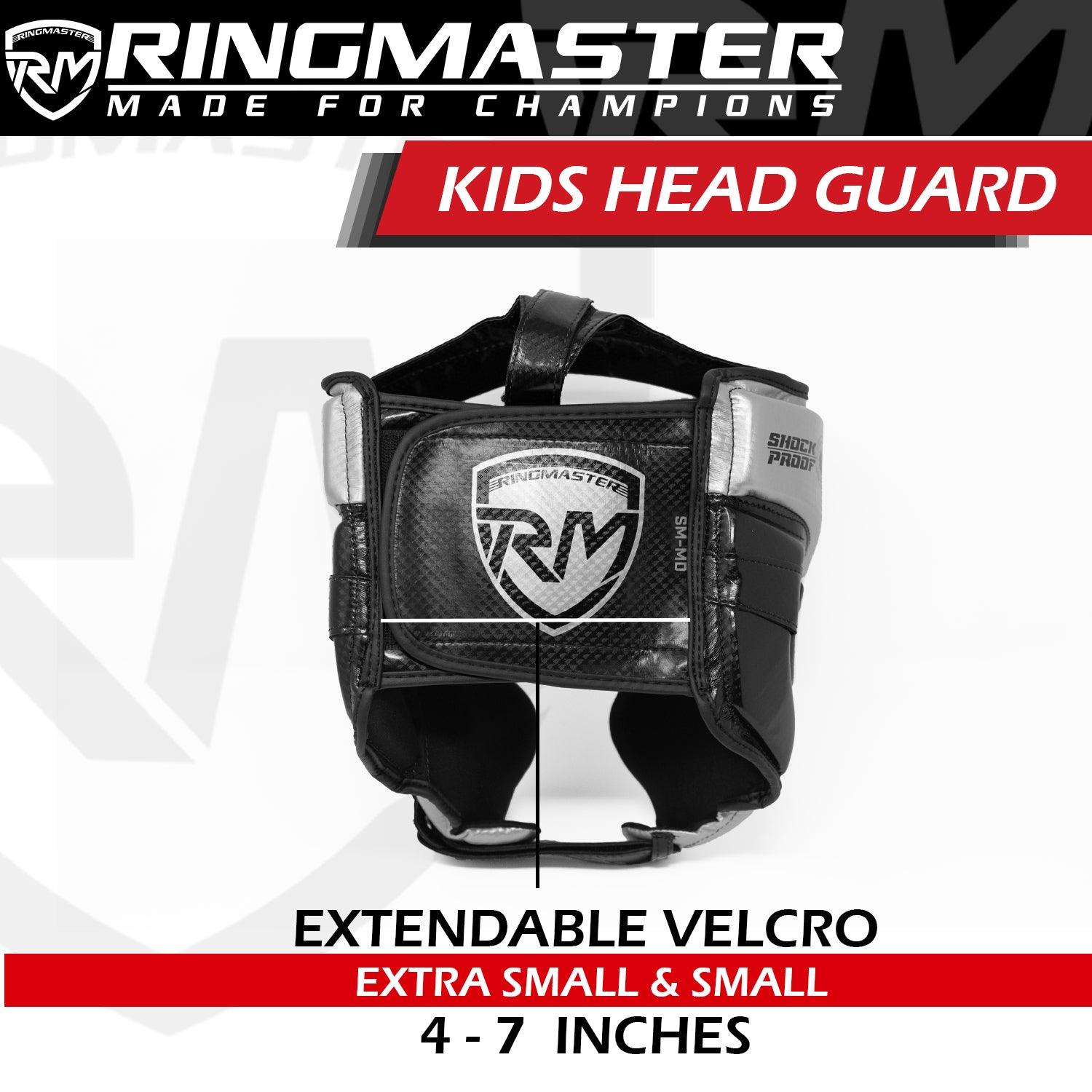 Junior Head Guard Boxing, Head Guard Silver & Black Kids headguards boxing, best junior boxing head guard, Kids Headguards, head guard, boxing head guard, taekwondo head guard, karate head guard, taekwondo head guard price, taekwondo white head guard, Ringmaster Sports Head guard, Ringmaster Sports Equipment, Ringmaster boxing Equipment, RingMaster Sports Kids Boxing HeadGuard Synthetic Leather Silver and Black image 4