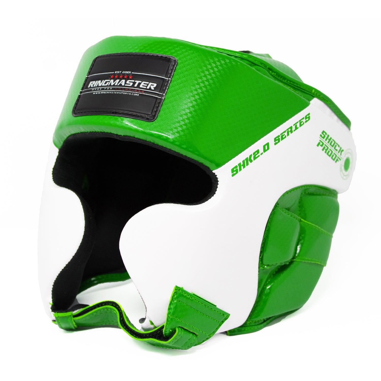 Junior Head Guard Boxing, Head Guard green & white Kids headguards boxing, best junior boxing head guard, Kids Headguards, head guard, boxing head guard, taekwondo head guard, karate head guard, taekwondo head guard price, taekwondo white head guard, Ringmaster Sports Head guard, Ringmaster Sports Equipment, Ringmaster boxing Equipment,RingMaster Sports Kids Boxing HeadGuard Green and White image 1