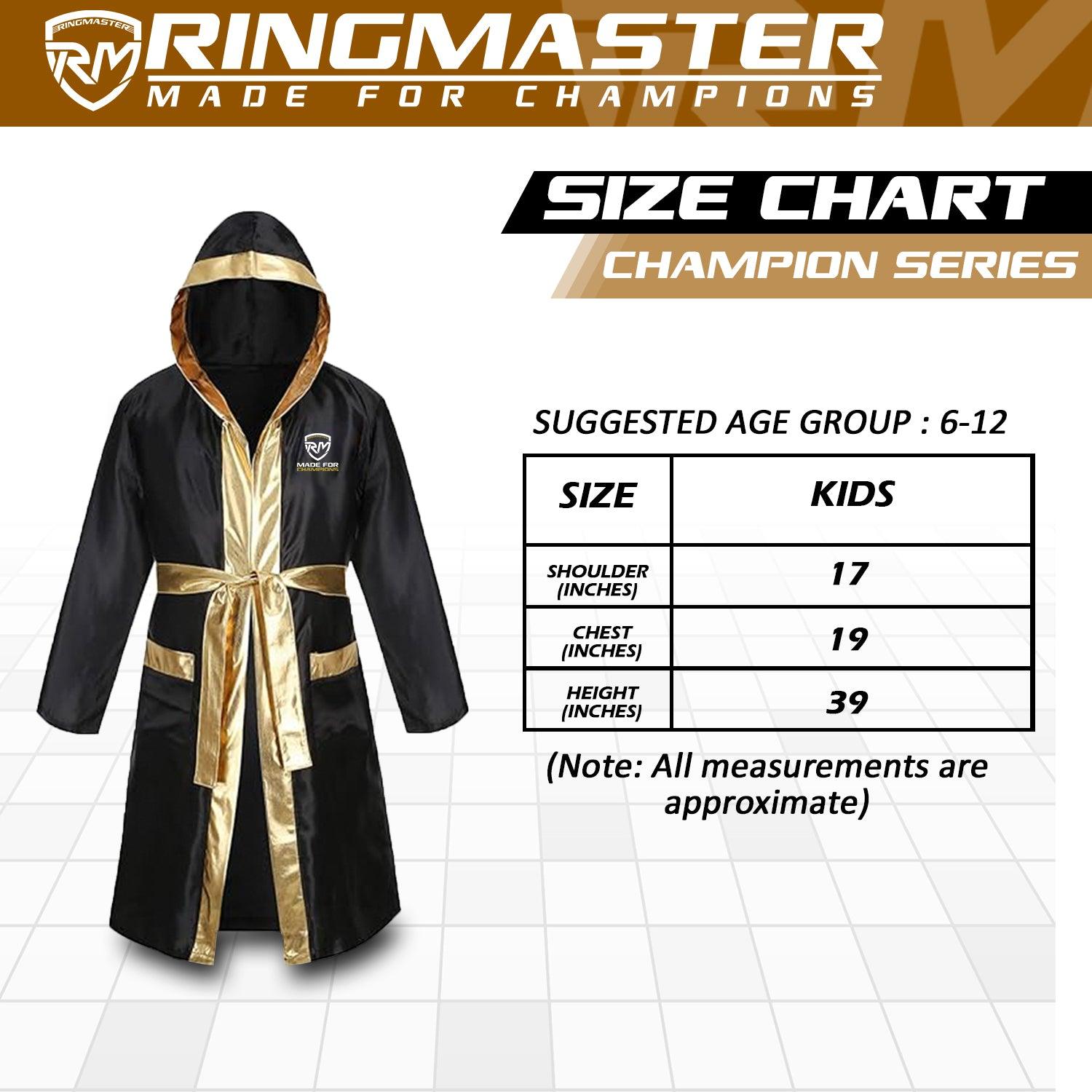 RingMaster Sports Champion Series Kids Boxing Fight Robe Black & Gold Gown Image 4