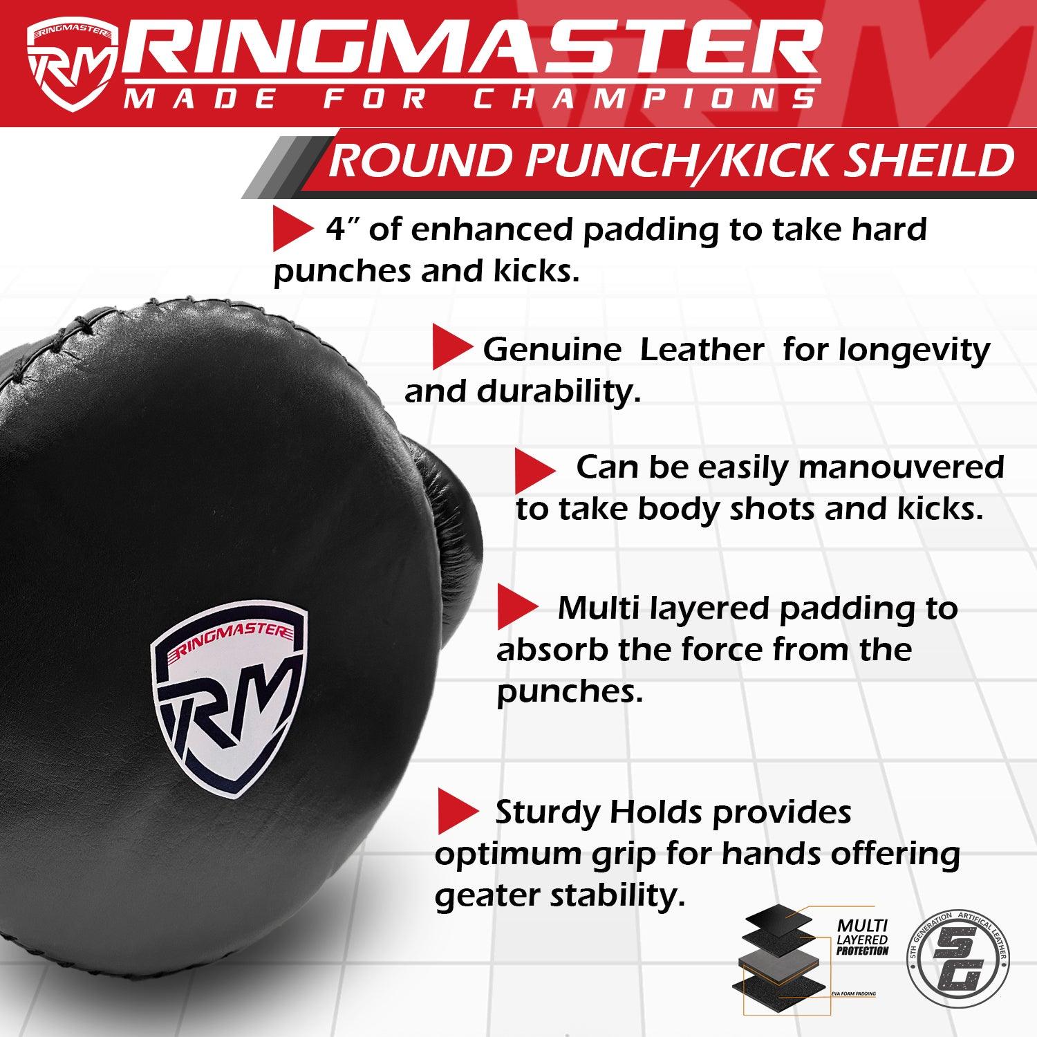 RingMaster Sports SHLDX Round Kick Shield Genuine Leather Black - RINGMASTER SPORTS - Made For Champions