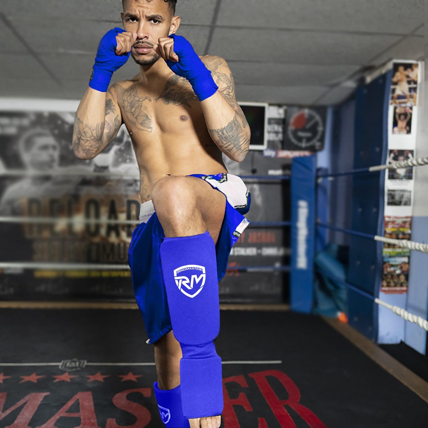 RingMaster Sports Slip-on Elastic Shin & Instep Guards Blue - RINGMASTER SPORTS - Made For Champions