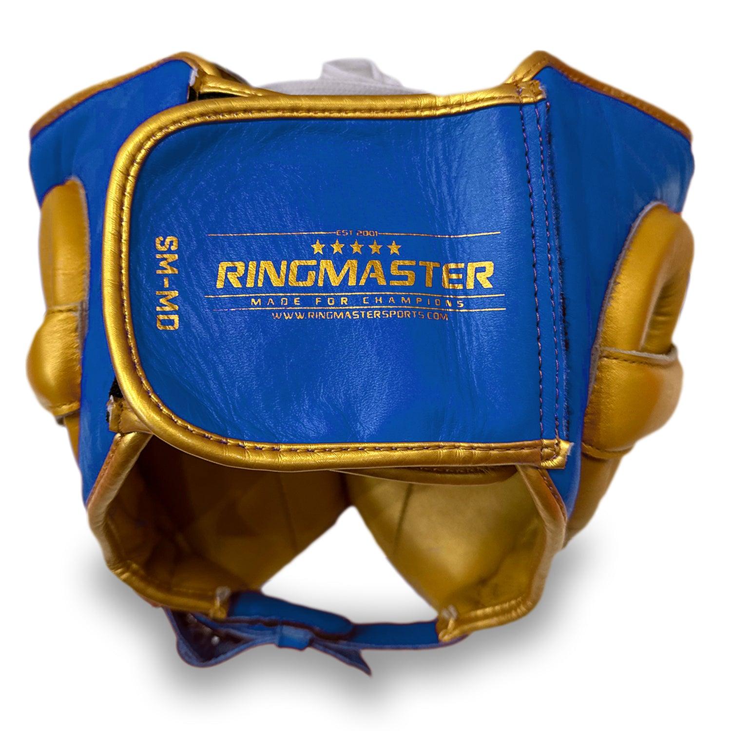 Head guard Boxing, Best boxing head guard, boxing head guard uk, boxing head guard junior, boxing head guard kids, boxing head guard open face, Boxing head guard for sale, face guard boxing, boxing headgear, chin cheek head guard, Head guard Boxing Blue gold, Ringmaster Sports Head guard, Ringmaster Sports Equipment, Ringmaster boxing Equipment