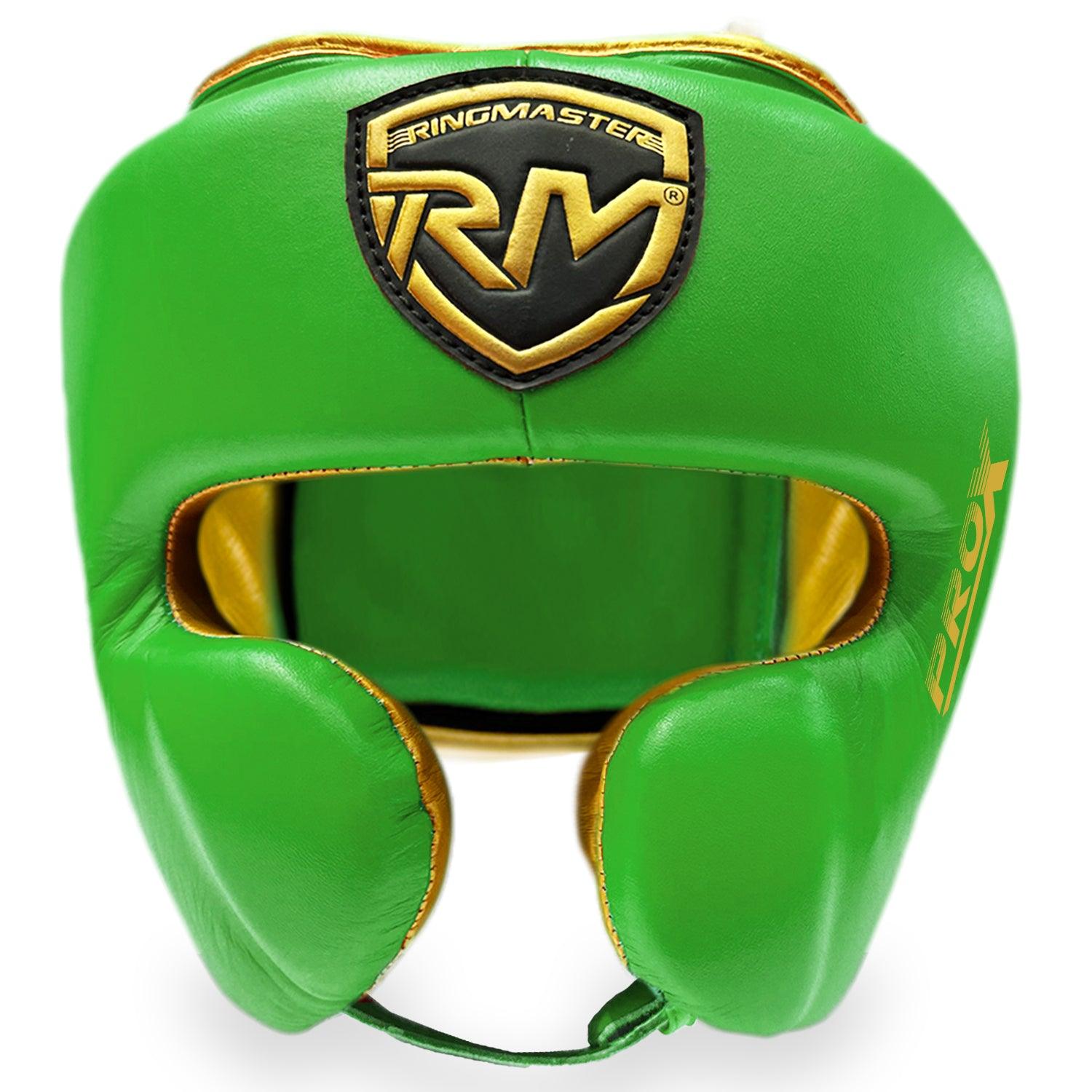 Head guard Boxing, Best boxing head guard, boxing head guard uk, boxing head guard junior, boxing head guard kids, boxing head guard open face, Boxing head guard for sale, face guard boxing, boxing headgear, chin cheek head guard,  Head guard Boxing Green and Gold, Ringmaster Sports Head guard, Ringmaster Sports Equipment, Ringmaster boxing Equipment