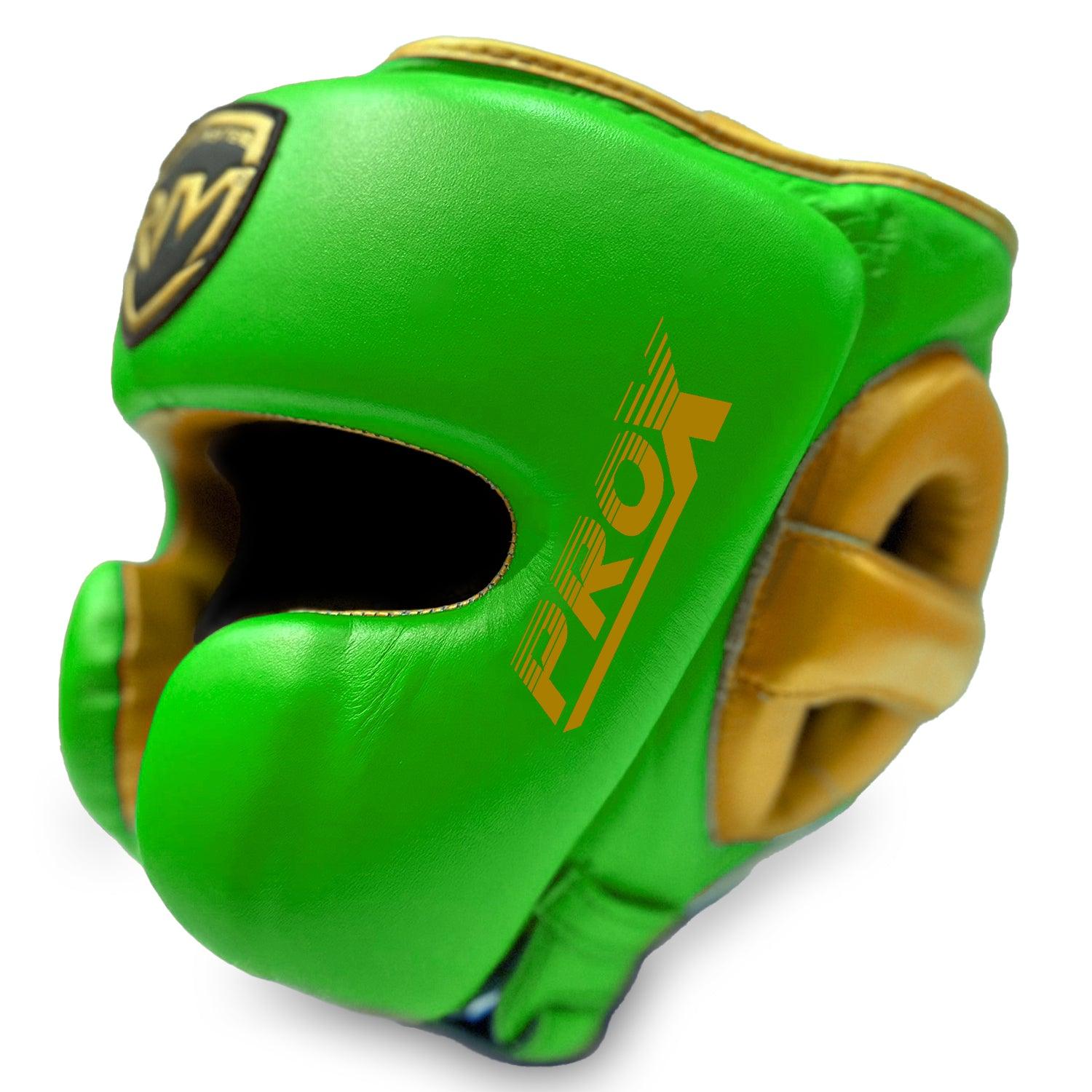 Head guard Boxing, Best boxing head guard, boxing head guard uk, boxing head guard junior, boxing head guard kids, boxing head guard open face, Boxing head guard for sale, face guard boxing, boxing headgear, chin cheek head guard, Head guard Boxing Green and Gold, Ringmaster Sports Head guard, Ringmaster Sports Equipment, Ringmaster boxing Equipment