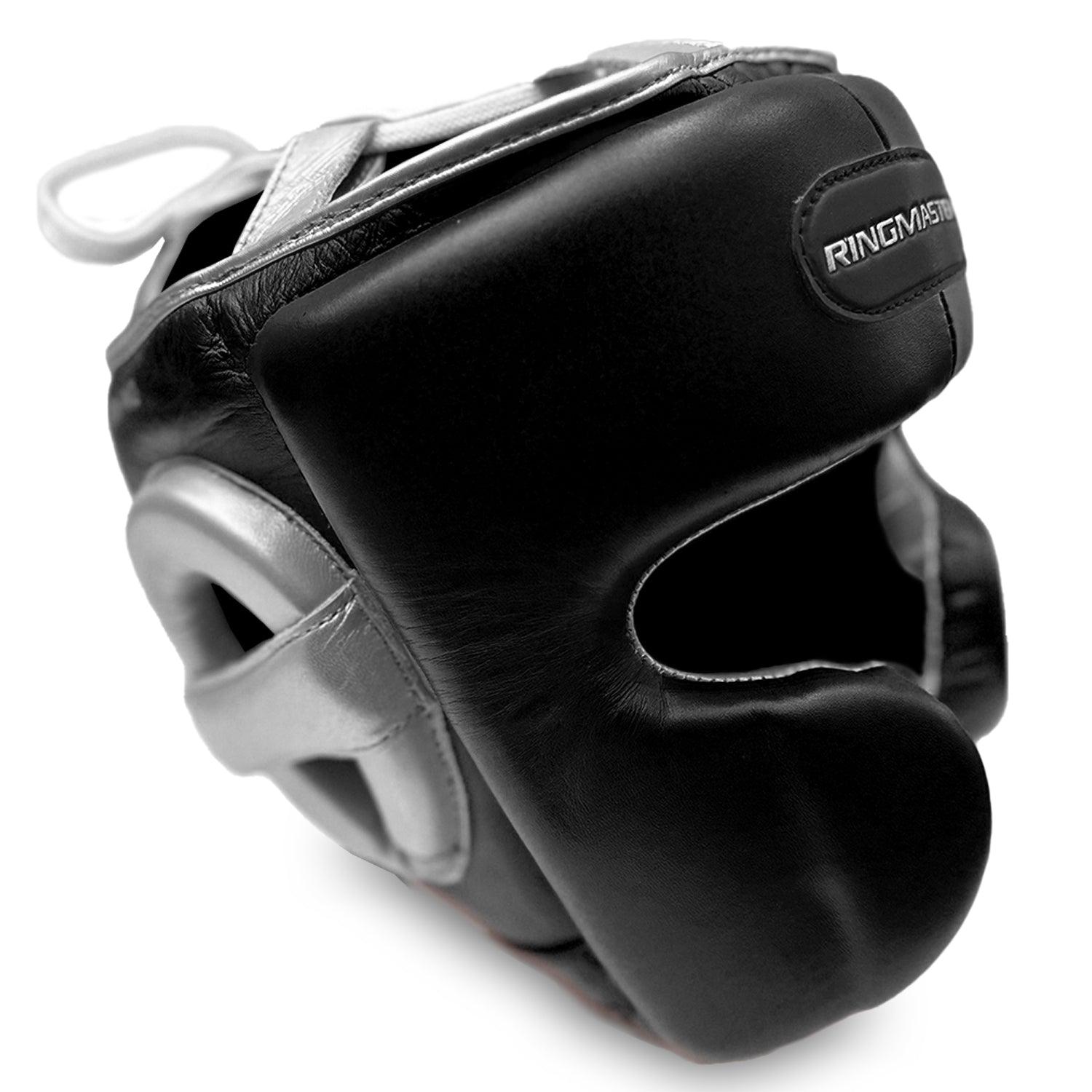 Head guard Boxing, Best boxing head guard, boxing head guard uk, boxing head guard junior, boxing head guard kids, boxing head guard open face, Boxing head guard for sale, face guard boxing, boxing headgear, chin cheek head guard, Head guard Boxing black silver, Ringmaster Sports Head guard, Ringmaster Sports Equipment, Ringmaster boxing Equipment