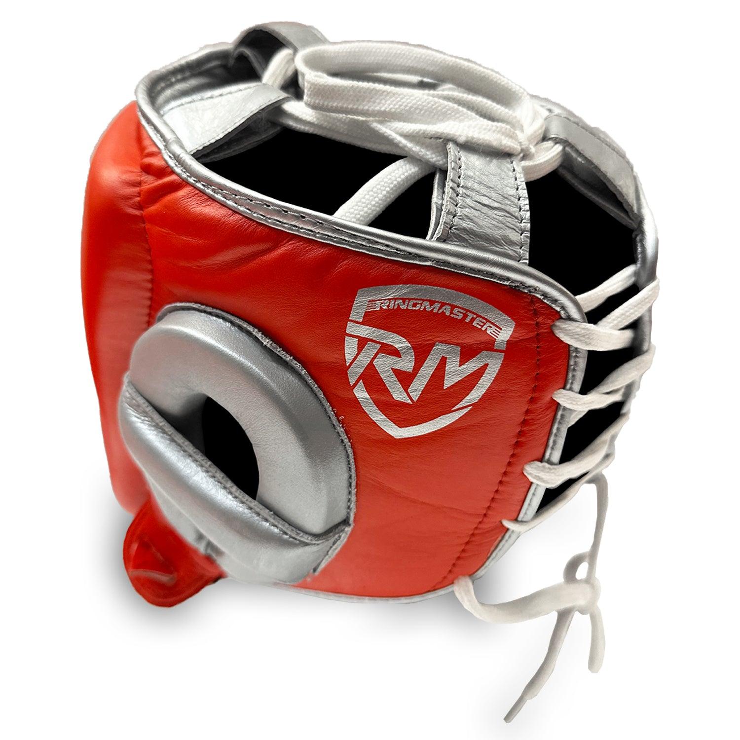 Head guard Boxing, Best boxing head guard, boxing head guard uk, boxing head guard junior, boxing head guard kids, boxing head guard open face, Boxing head guard for sale, face guard boxing, boxing headgear, chin cheek head guard, Head guard Boxing red silver, Ringmaster Sports Head guard, Ringmaster Sports Equipment, Ringmaster boxing Equipment