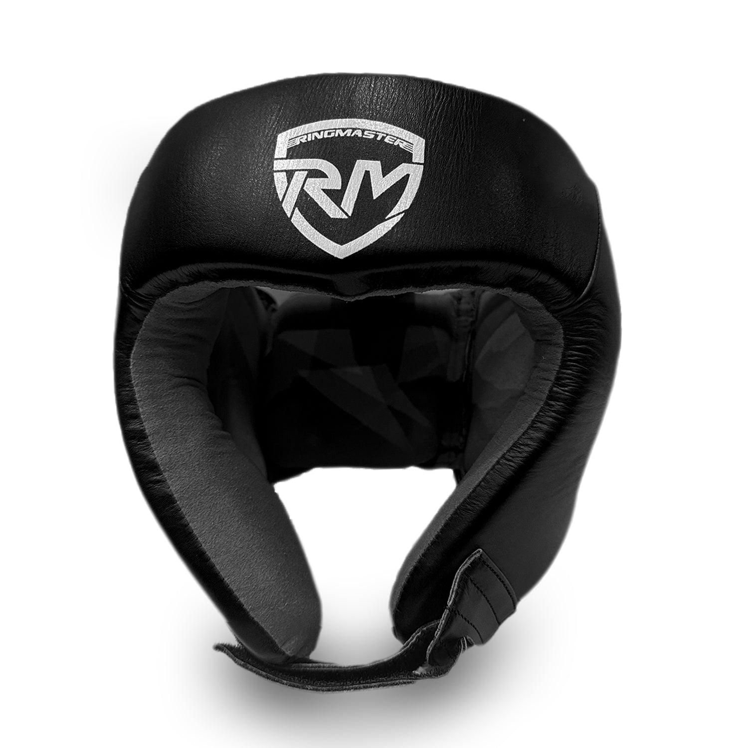 Ringmaster Head guard Boxing, Best boxing head guard, boxing head guard uk, MMA head guard, boxing headgear, Martial Arts head guard, boxing head guard open face, Boxing head guard for sale, face guard boxing, Black Head guard Boxing, RingMaster Sports Open Face Boxing HeadGuard Synthetic Leather Black image 1