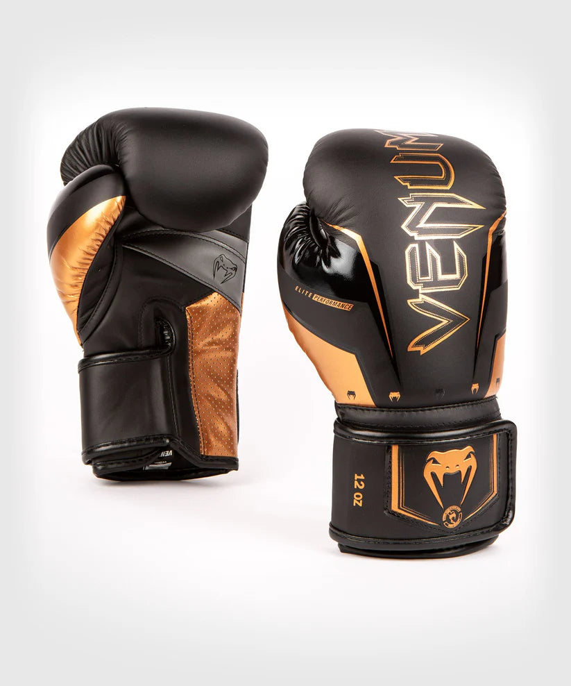 Venum Elite Evo Boxing Gloves - Black/Bronze Image 2