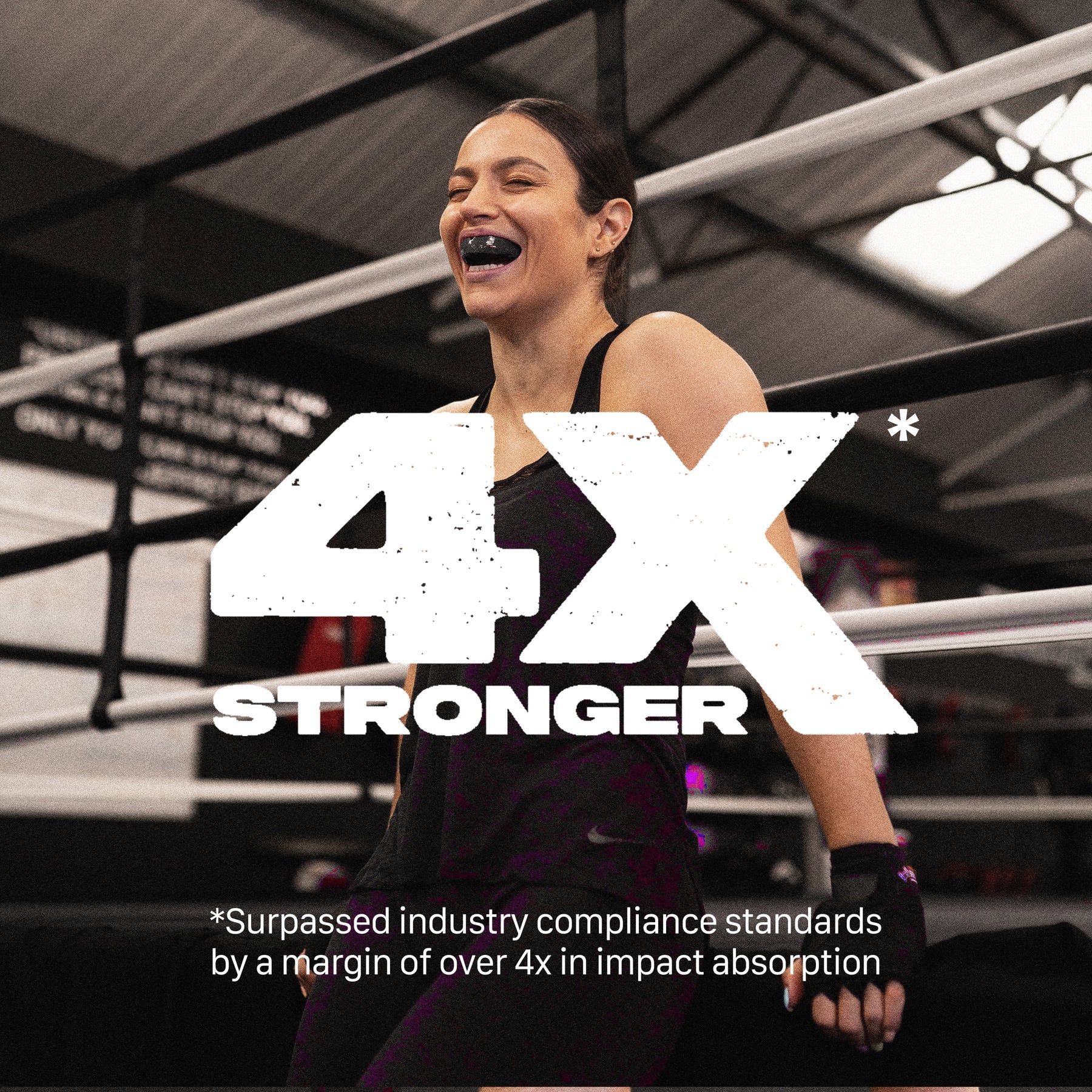 Athlete wearing Ortho Series mouthguard for braces during boxing training, demonstrating comfort and protection.