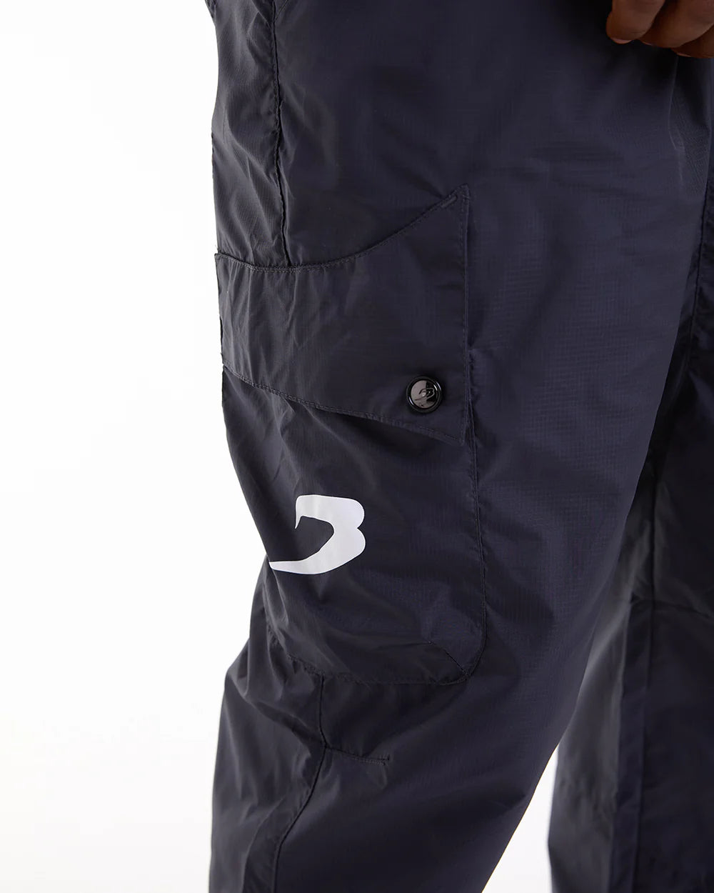 Close-up of Boxraw Dundee Cargo Pants Charcoal waistband and hidden pocket