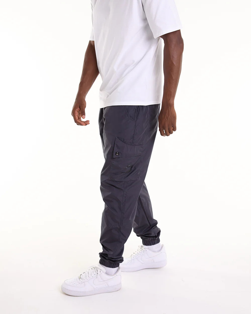 Close-up of Boxraw Dundee Cargo Pants Charcoal waistband and hidden pocket