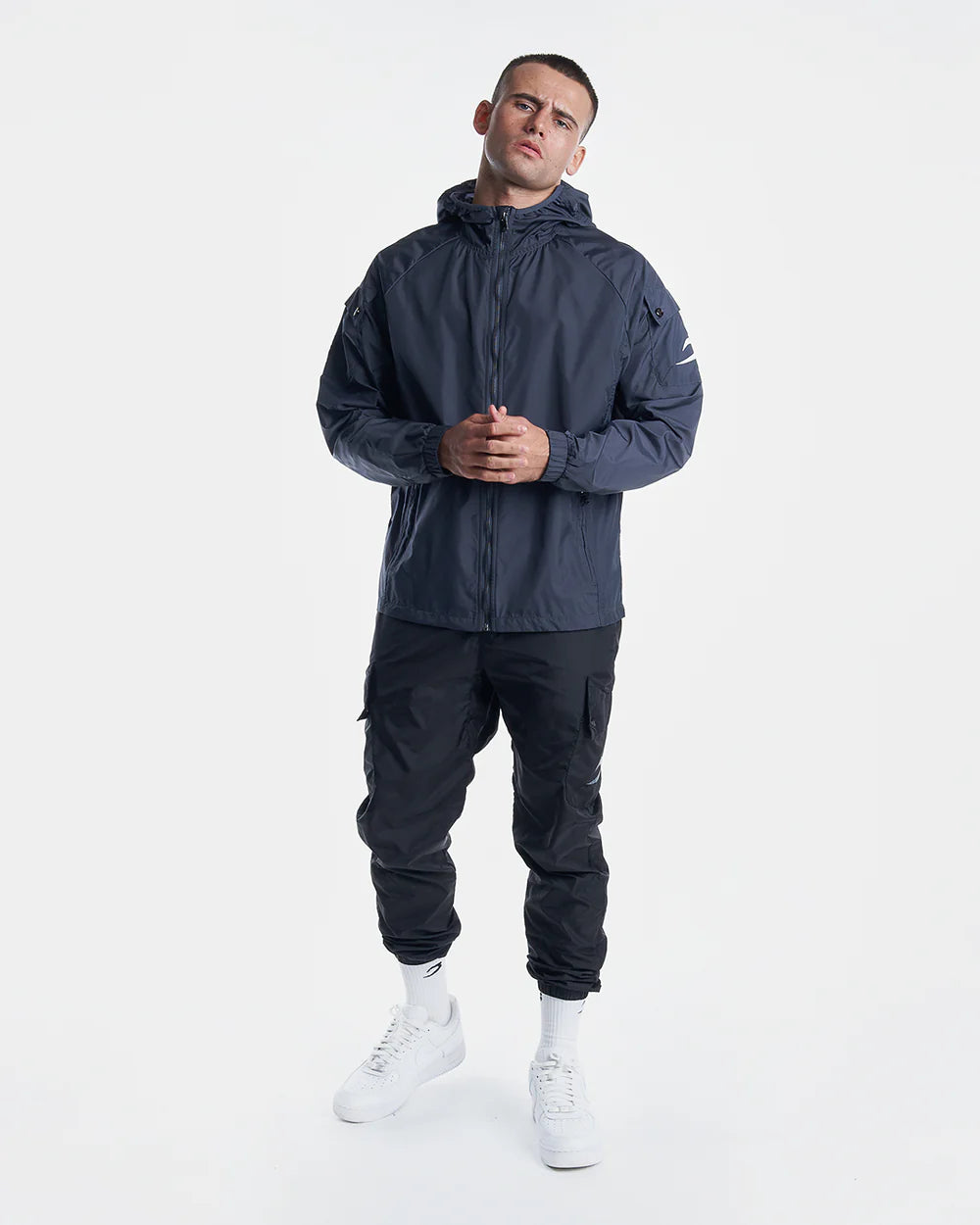 Back view of Boxraw Dundee Windbreaker Jacket Charcoal with clean boxing lifestyle silhouette