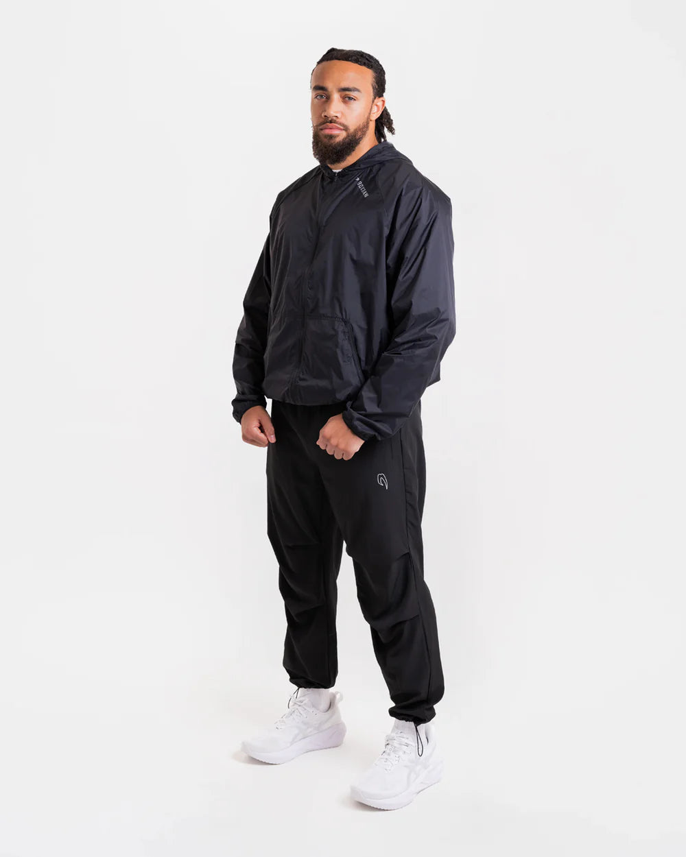Full view of Boxraw Genaro Zip Up Windbreaker Black showing relaxed fit for boxing training and lifestyle wear