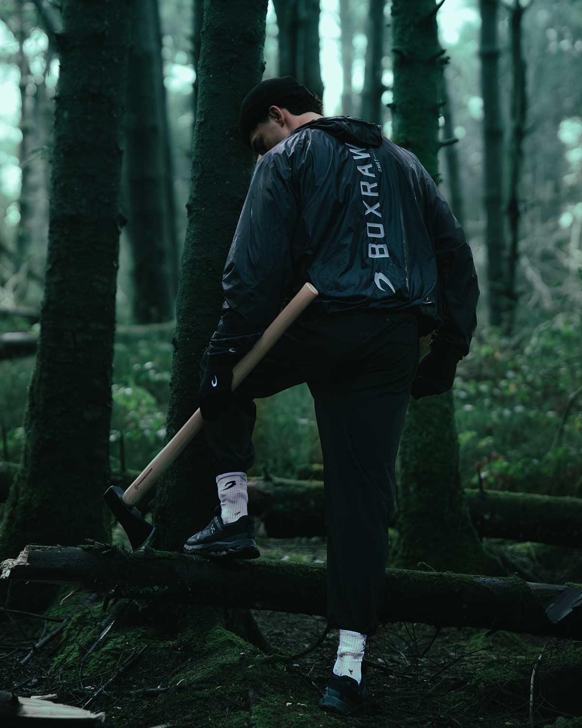 Boxraw Genaro Zip Up Windbreaker Black worn for roadwork gym training and boxing lifestyle wear
