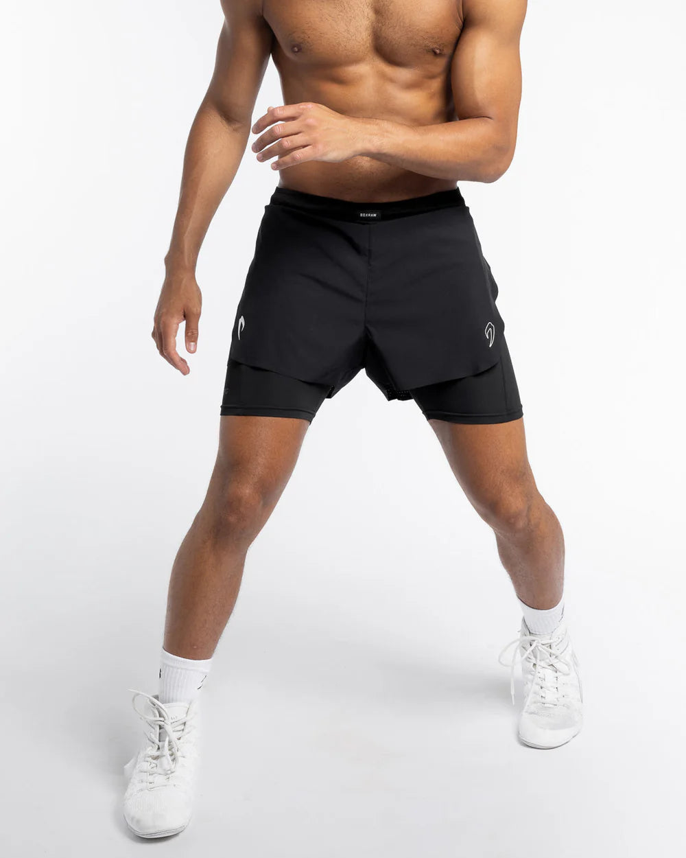 Boxraw Tunero 2-in-1 Shorts Black front view showing lightweight boxing training design