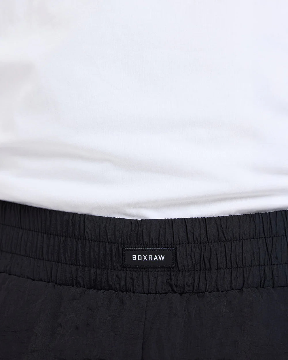 Elasticated waistband detail on Boxraw Tunero Track Bottoms Black