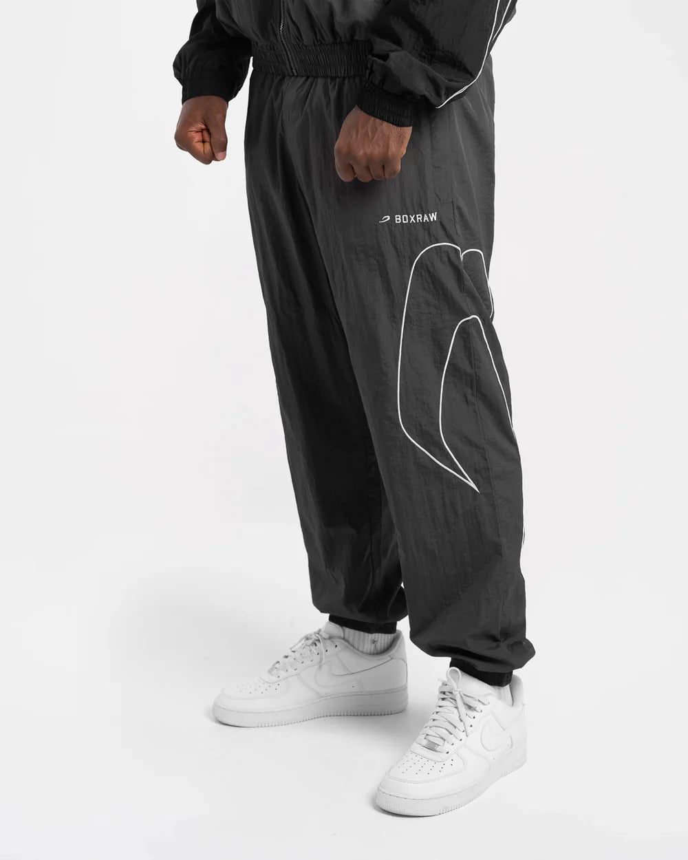 Boxraw Tunero Track Bottoms Grey front view showing relaxed fit and lightweight training design