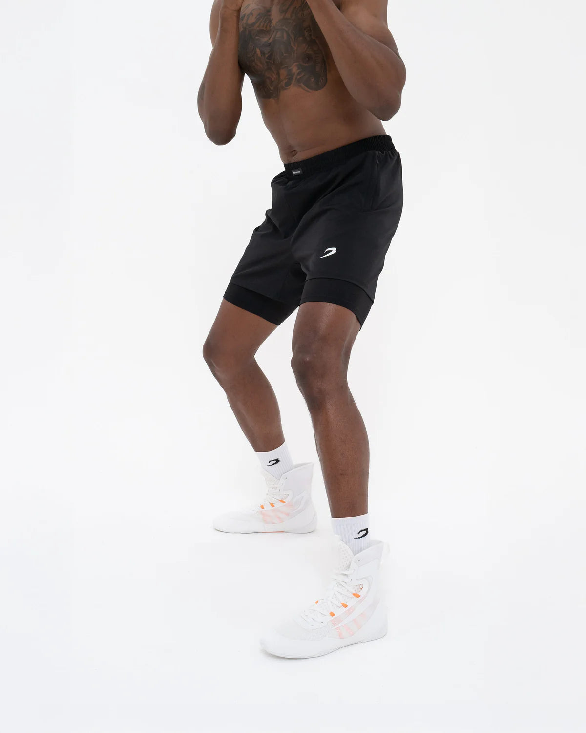 Boxraw Valdes 2-in-1 Shorts Black front view showing lightweight boxing training design