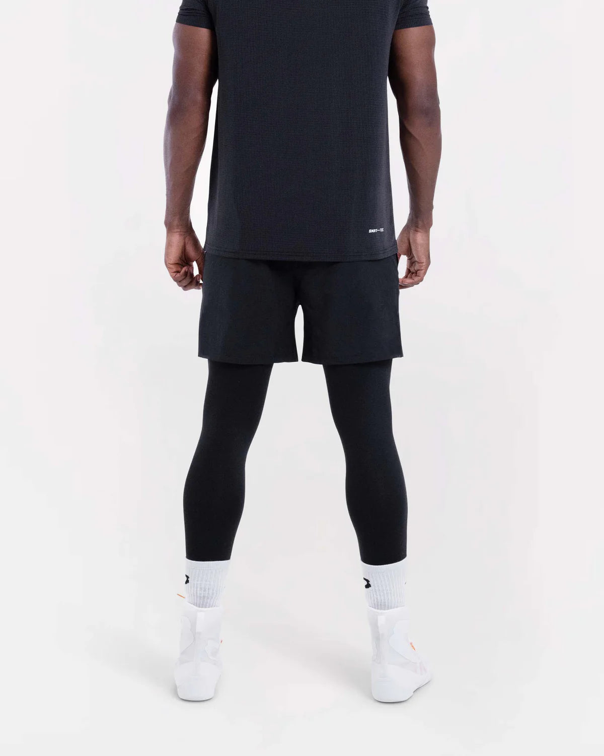 Back view of Boxraw Valdes 2-in-1 Shorts Full Length Black with athletic training fit