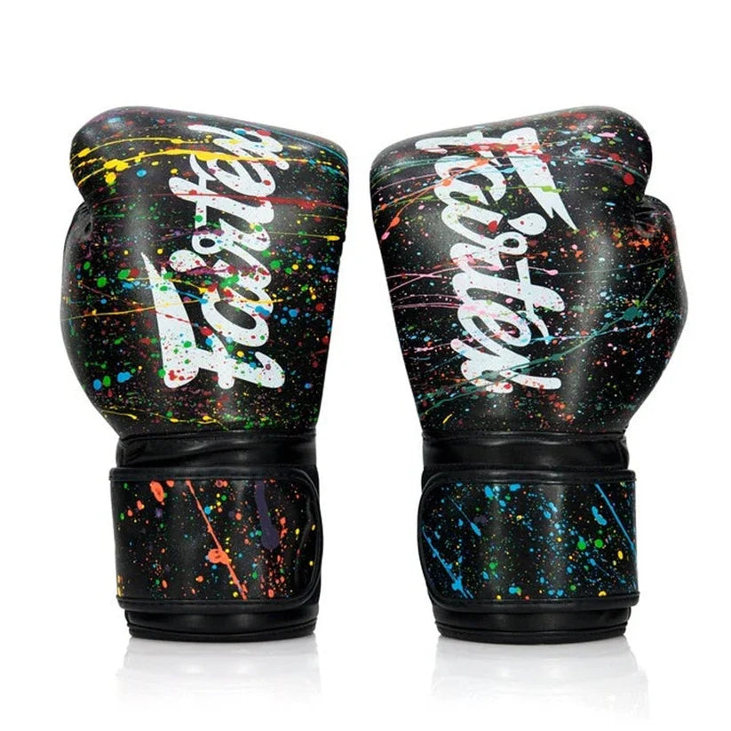 Palm view of Fairtex BGV14PT Painter Microfibre Boxing Gloves Black showing added palm coverage