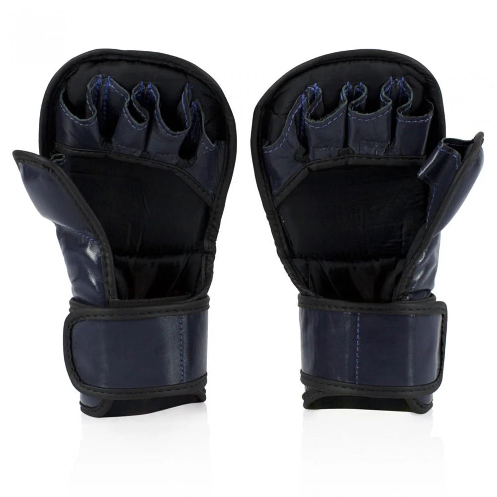 open palm design on blue Fairtex MMA gloves