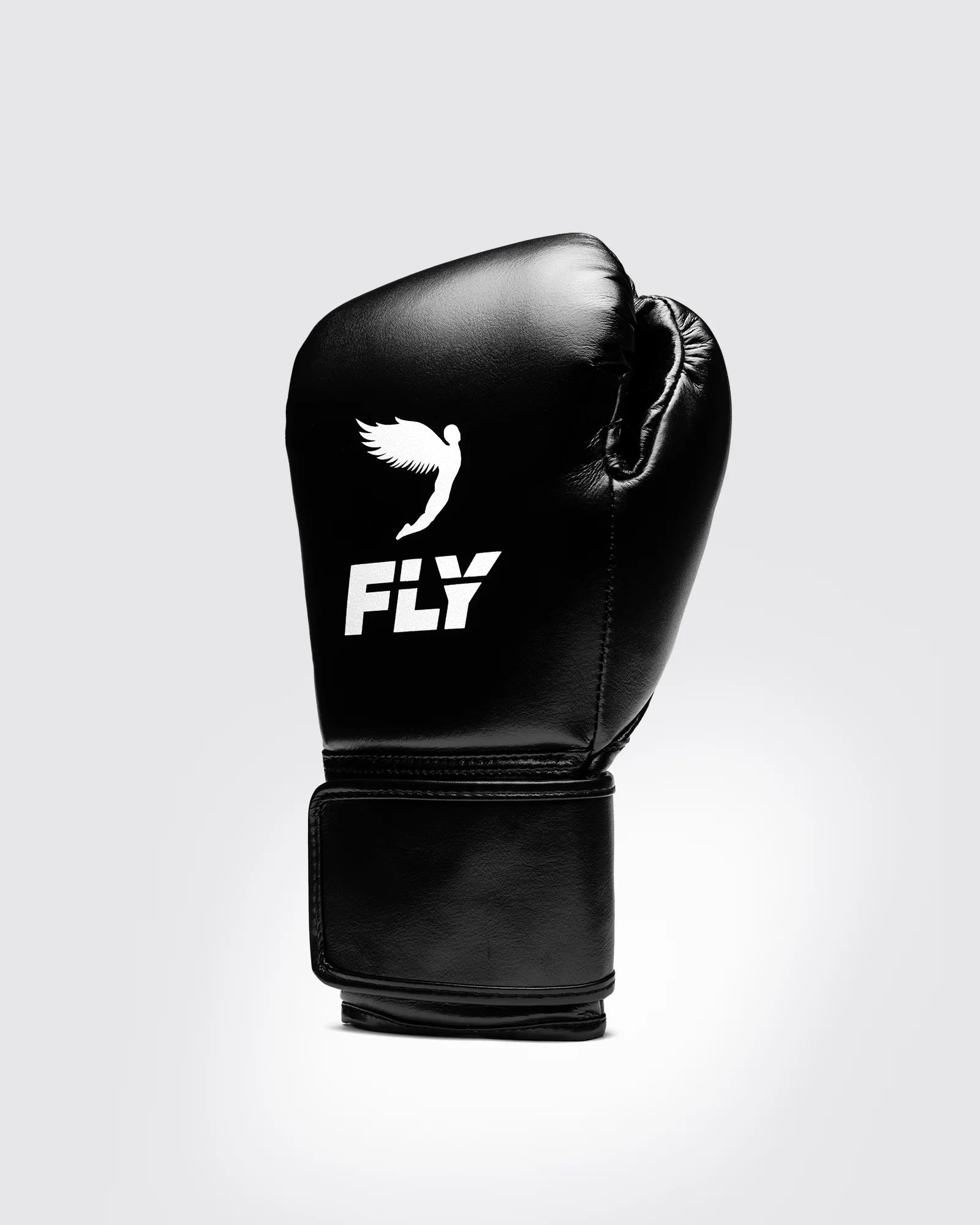 Side angle of Fly Superloop Pro X2 Black Boxing Gloves displaying ergonomic wrist support.