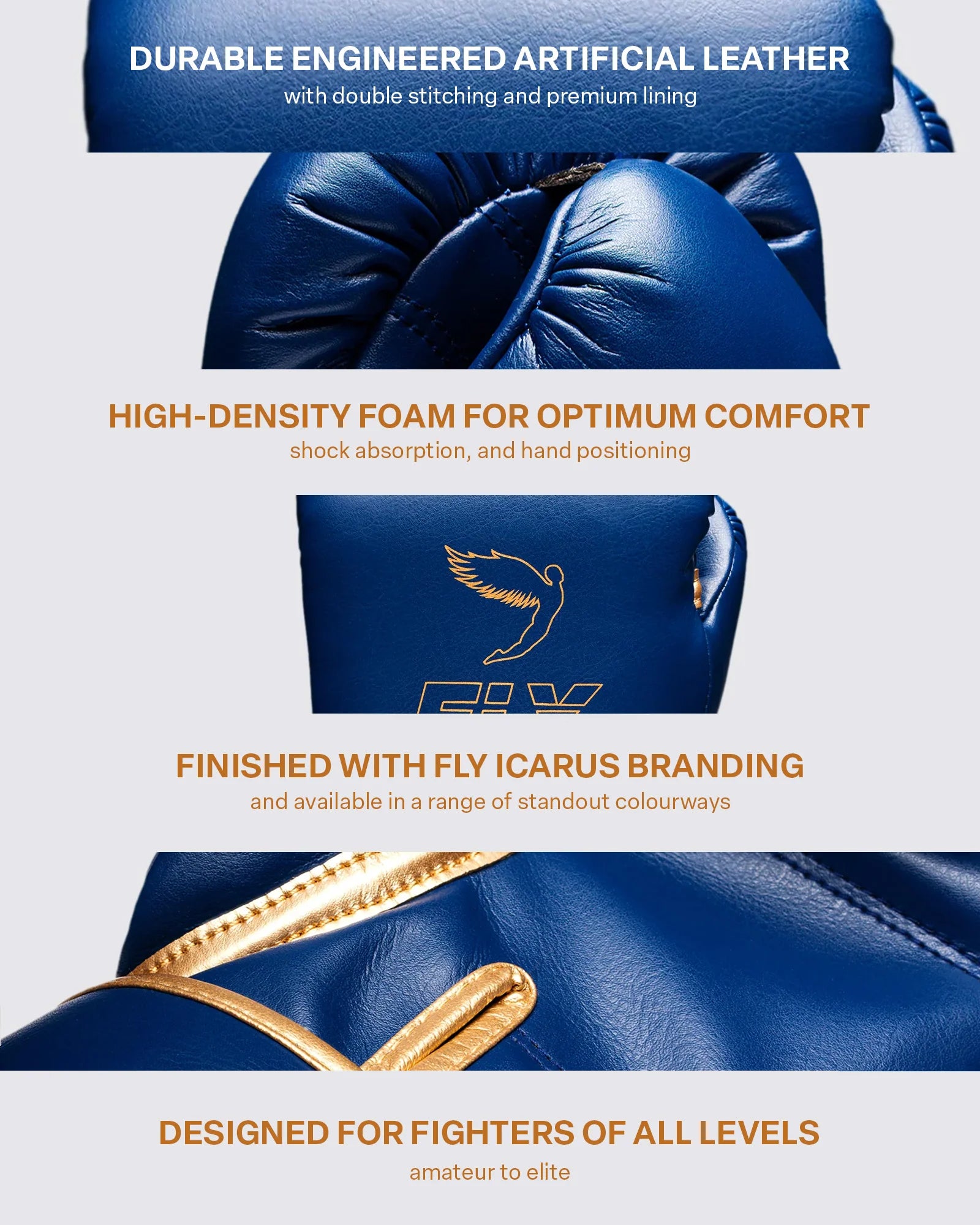 Fly Superloop Pro X2 boxing gloves used for boxing training sparring bag work and pad work Space Blue