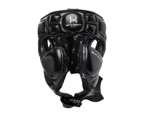 Hit N Move Air Armor Precision headgear in black showing slim cheek guard profile and lightweight boxing design