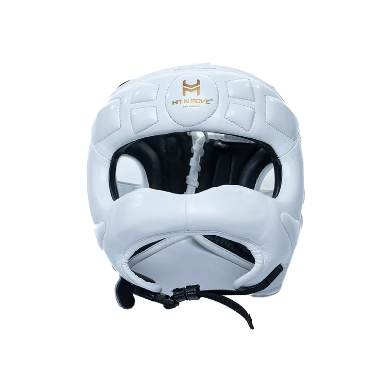 HIT N MOVE face saver boxing headgear showing protective front structure