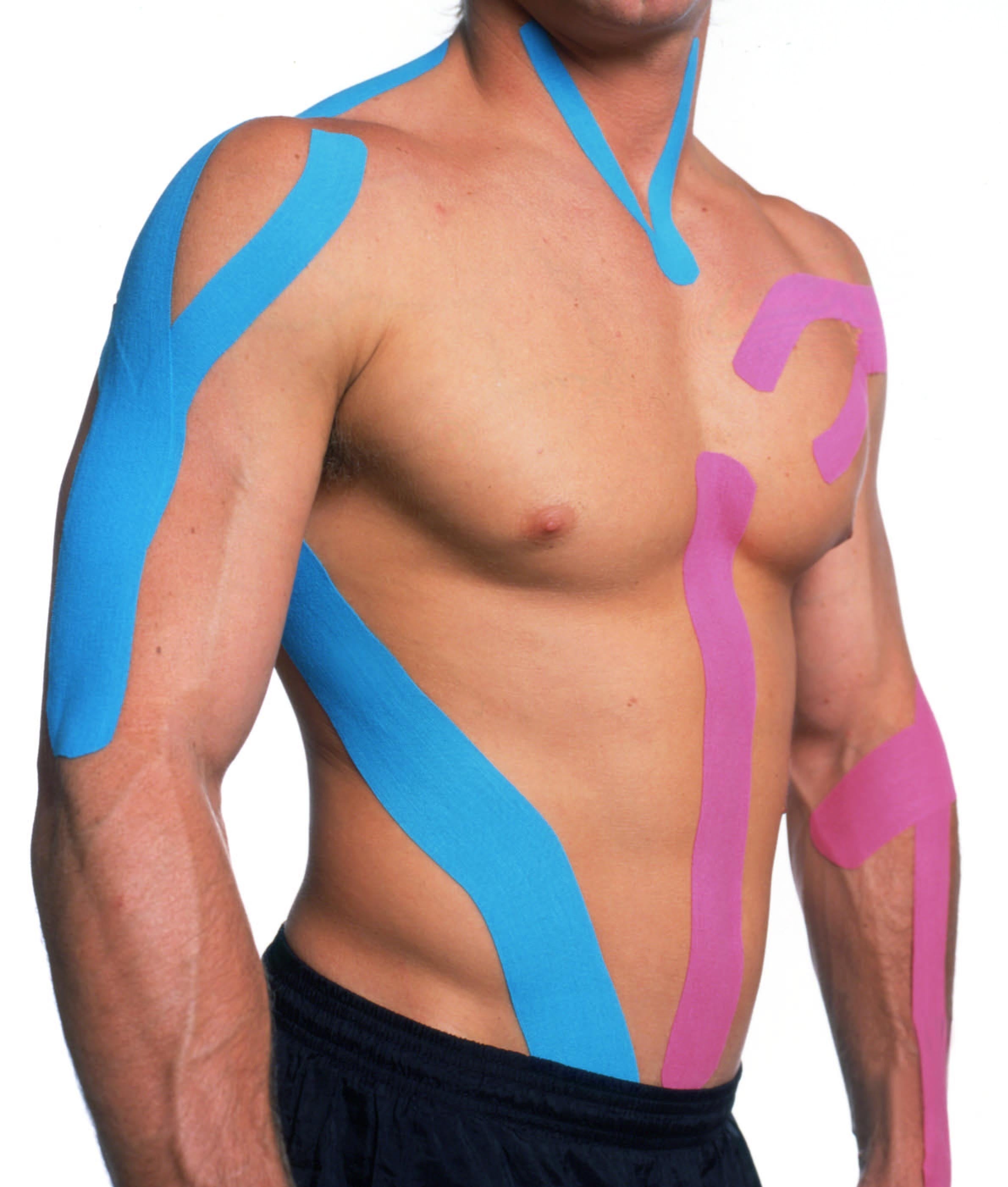 Waterproof kinesiology tape applied to ankle and Achilles area