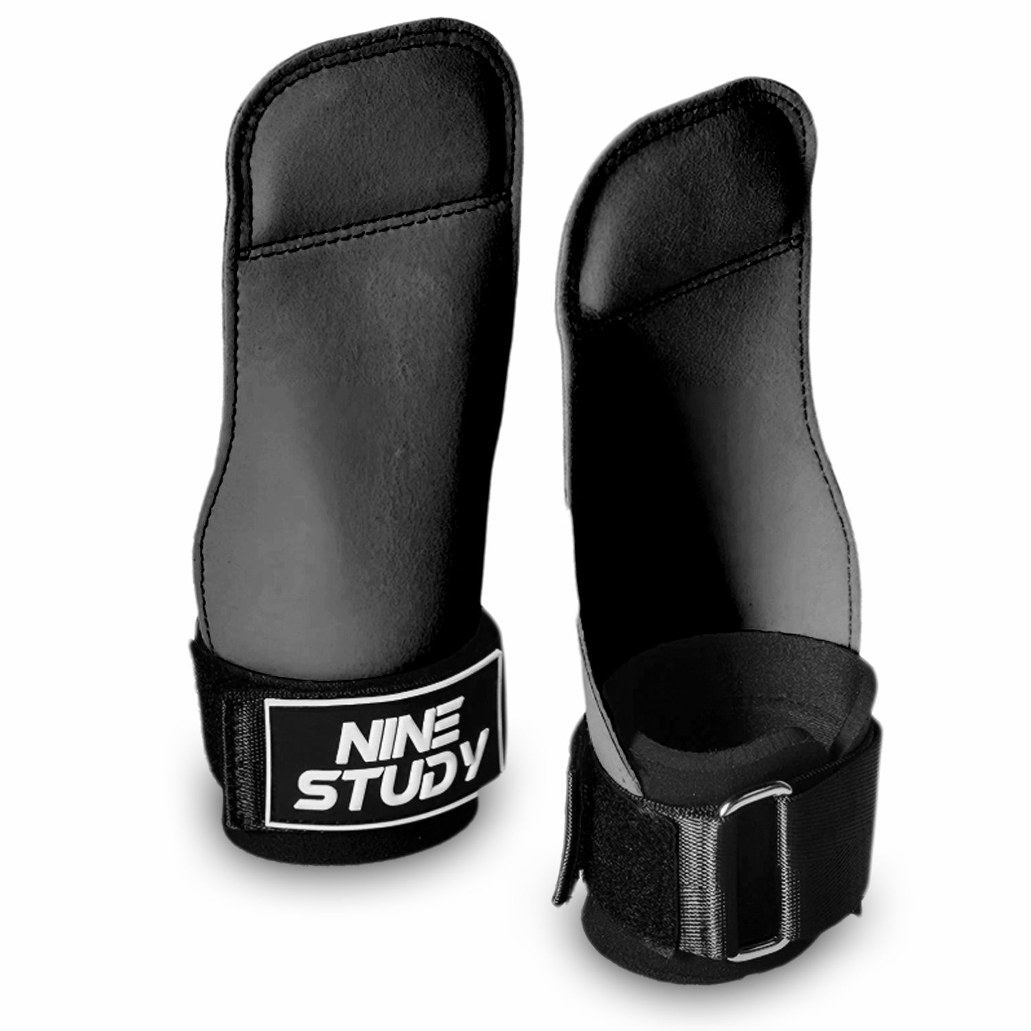 Close-up of hard padded grip surface on leather gym grips