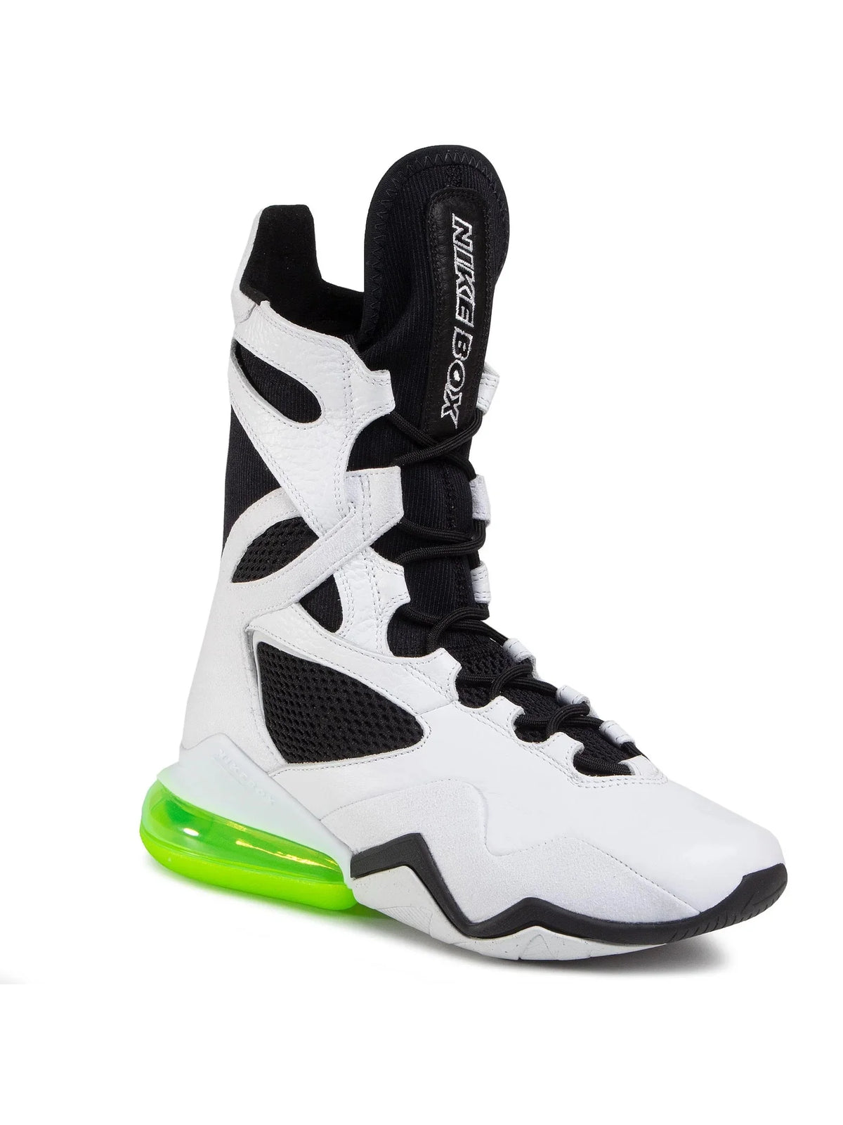 Nike Air Max Box White Black Electric Green women’s cardio-boxing shoes front angle view