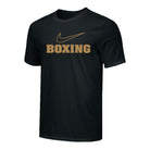 Nike Boxing Big Swoosh Training Tee in Black with gold swoosh logo, made from 100% premium cotton for breathable comfort and athletic performance.