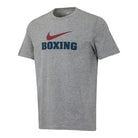 Nike Boxing Big Swoosh Training Tee in Grey with red swoosh logo, made from 100% premium cotton for breathable comfort and training performance.