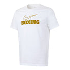 Nike Boxing Big Swoosh Training Tee in White Gold made from 100% premium cotton with gold Nike logo and athletic fit for boxing and gym training