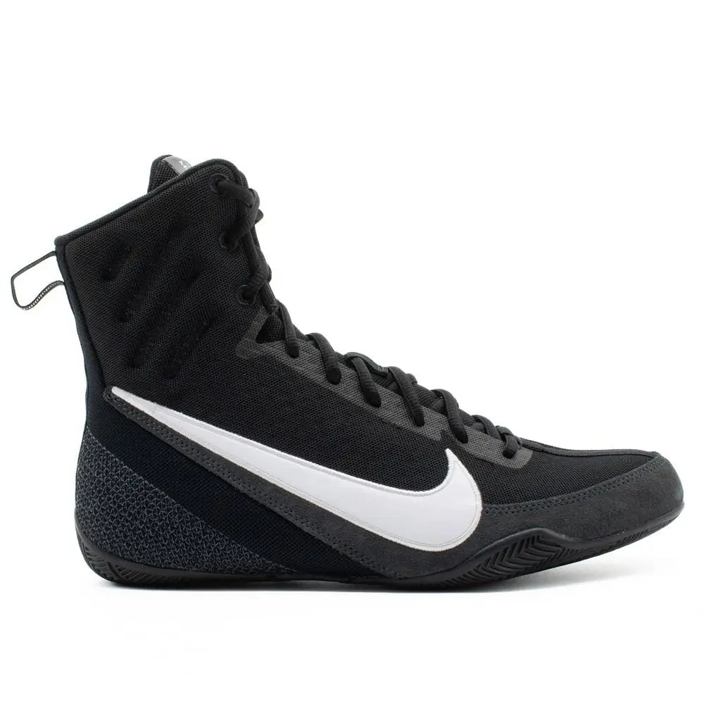 Nike Machomai 3 Black and White Boxing Shoes featuring lightweight breathable mesh for speed and comfort in the ring.