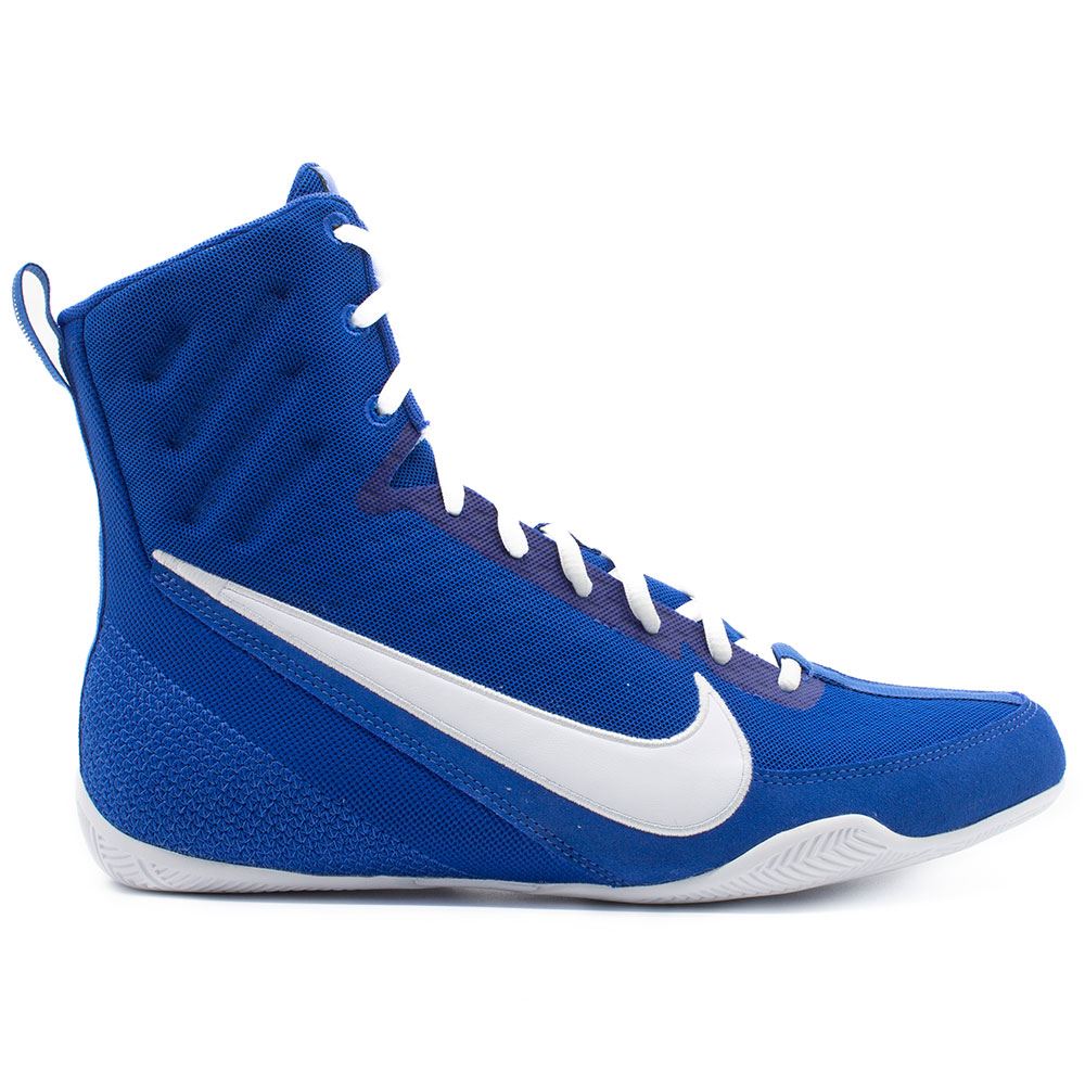 Nike Machomai 3 Blue and White Boxing Shoes with lightweight breathable mesh for speed and comfort in the ring.
