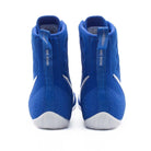 Rear view of Nike Machomai 3 boxing shoes blue white featuring reinforced heel and ankle support.