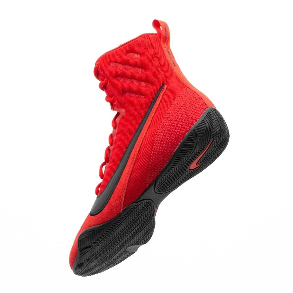 Top view of Nike Machomai 3 Red and Black boxing shoes showcasing breathable upper mesh and lightweight design