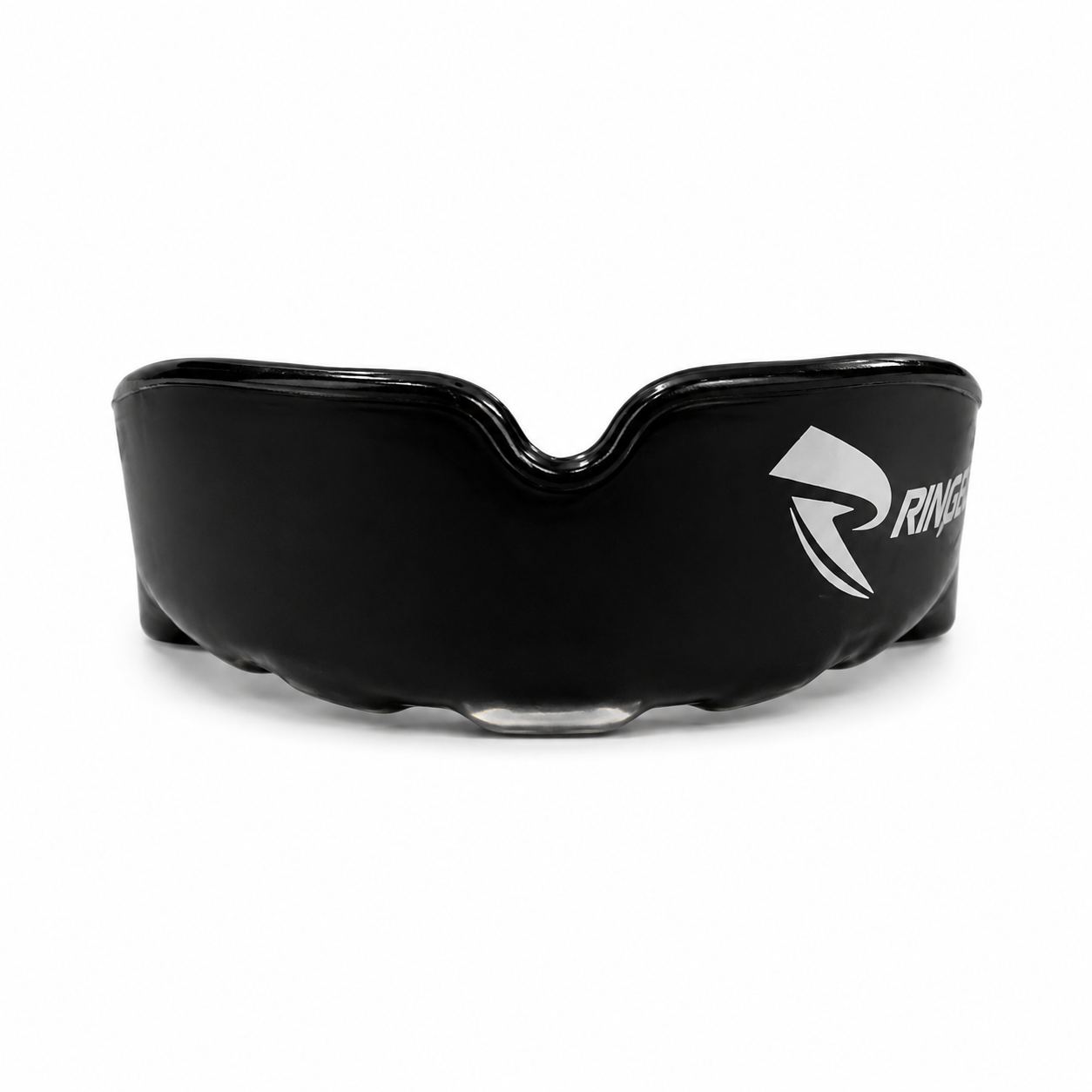 RingMaster black dual-layer mouthguard front view sports gum shield for contact sports