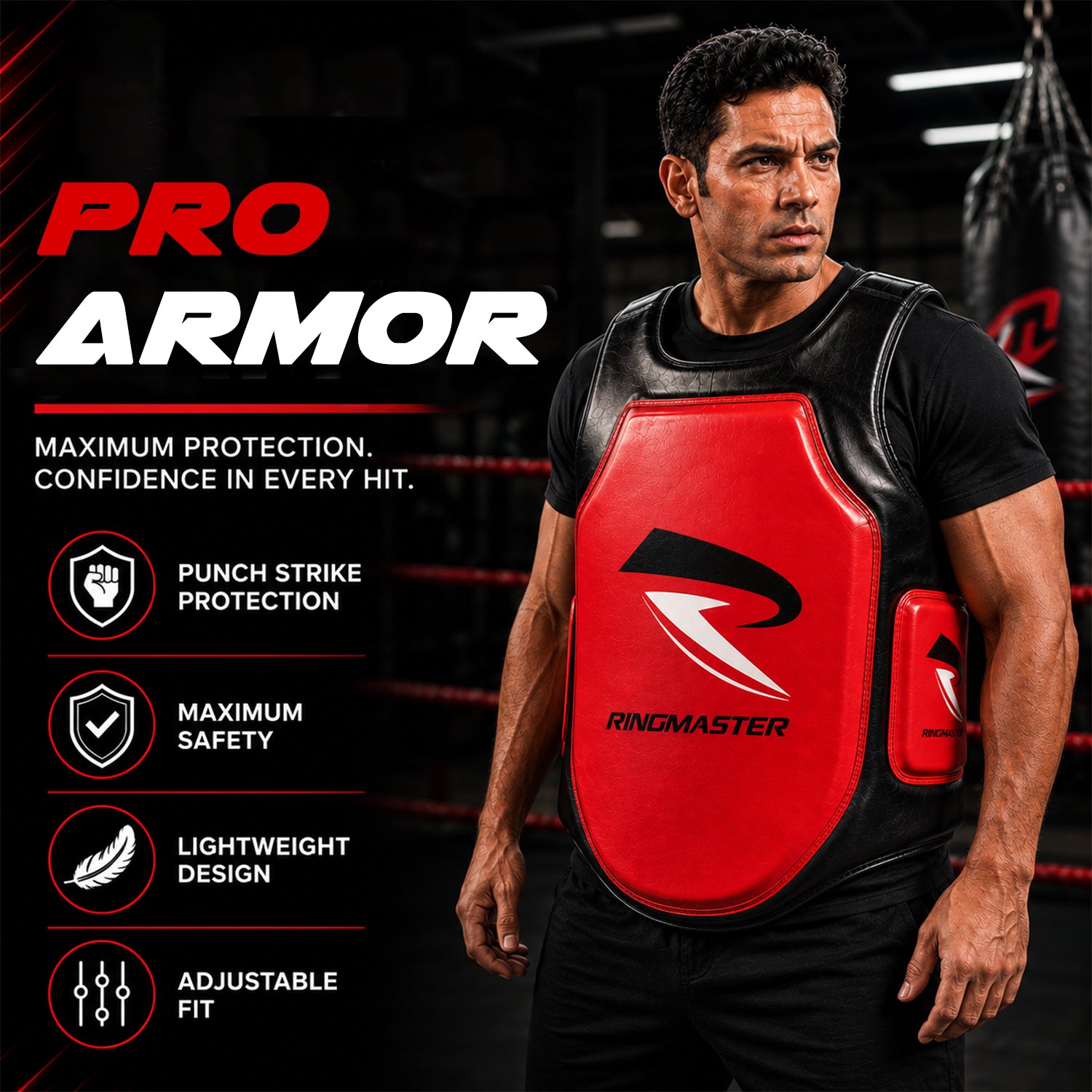 RingMaster body protector used during boxing and Muay Thai coaching drills