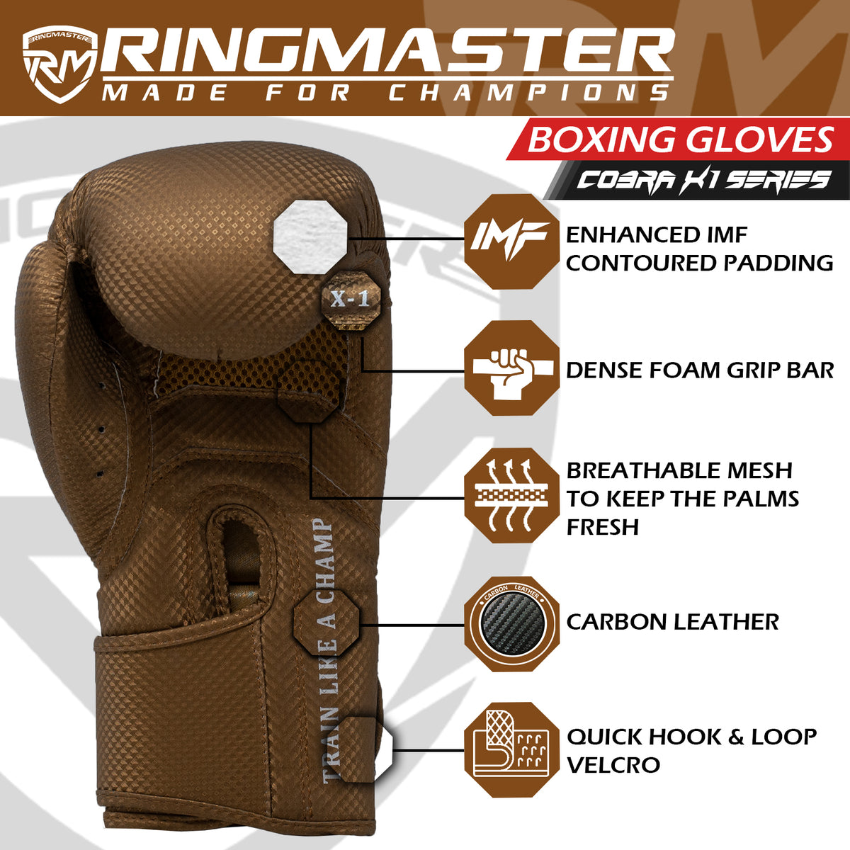 RingMaster Cobra Series boxing gloves with CarbonTech material