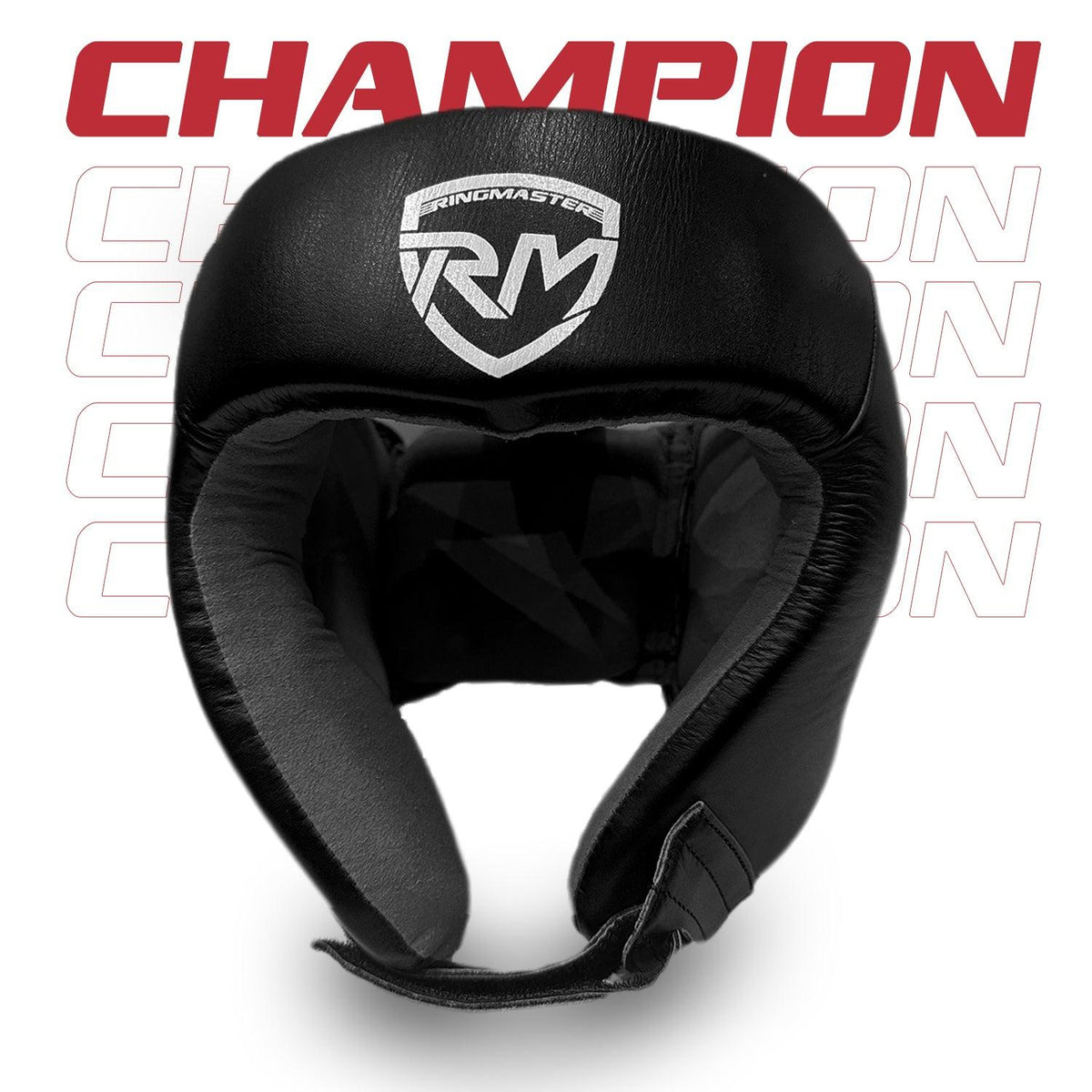 Black RingMaster Sports genuine leather boxing headgear