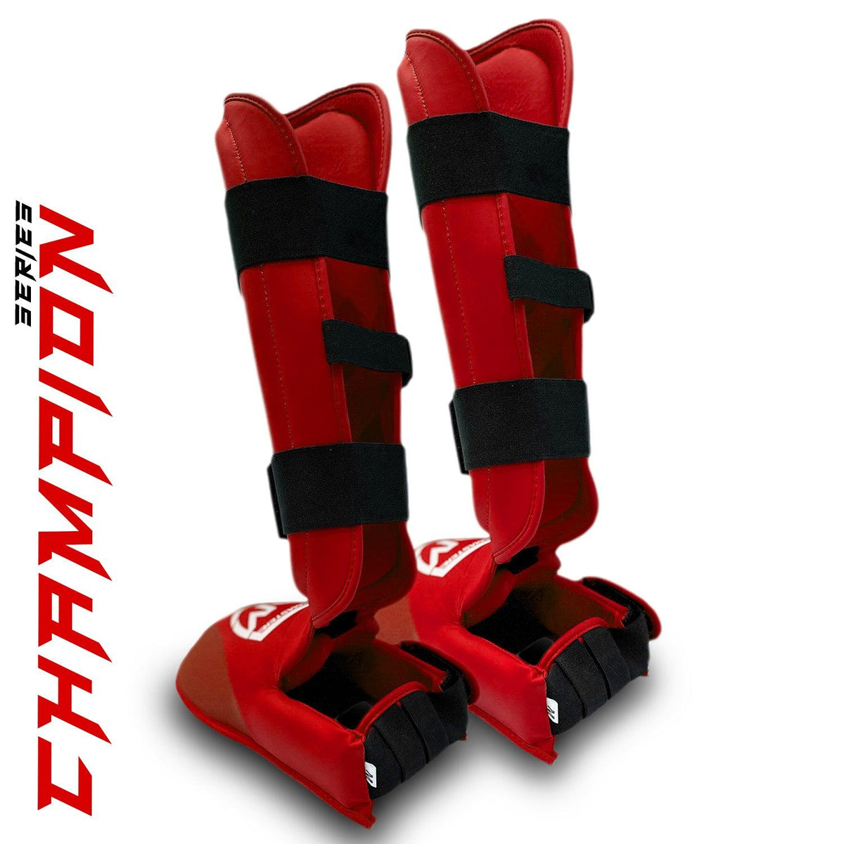 RingMaster Sports red Karate shin guards for training and sparring